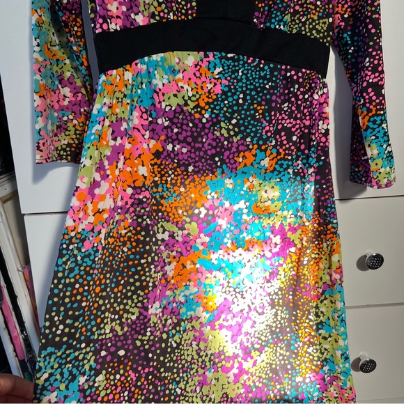 Vintage Y2K Polka Dot Black & Colorful Modest Lightweight Dress 3/4 Sleeves Sz M - Picture 3 of 14